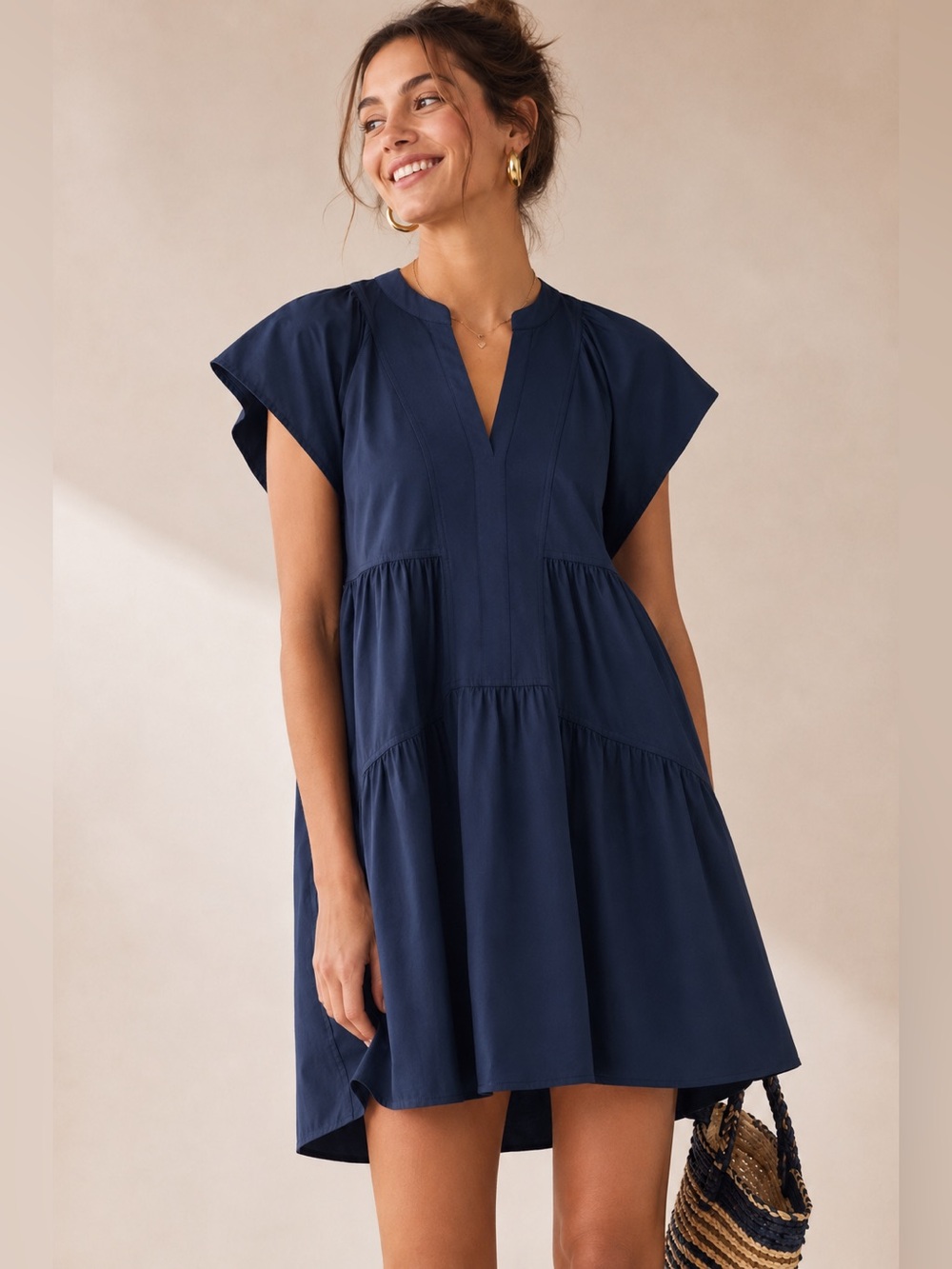 Pinch  Navy Blue Babydoll Tiered Dress Size M